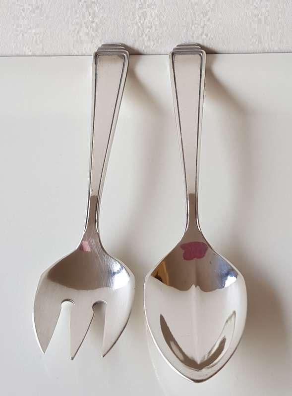 Vintage WELLNER PATENT 90 silverware. Serving Spoon and Fork set.