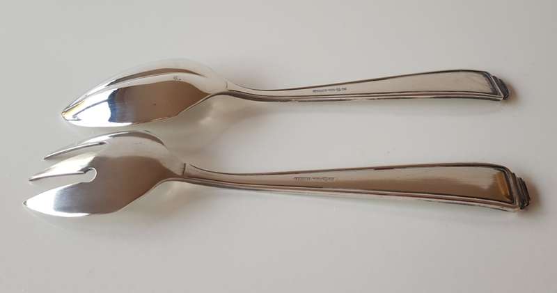 Vintage WELLNER PATENT 90 silverware. Serving Spoon and Fork set.