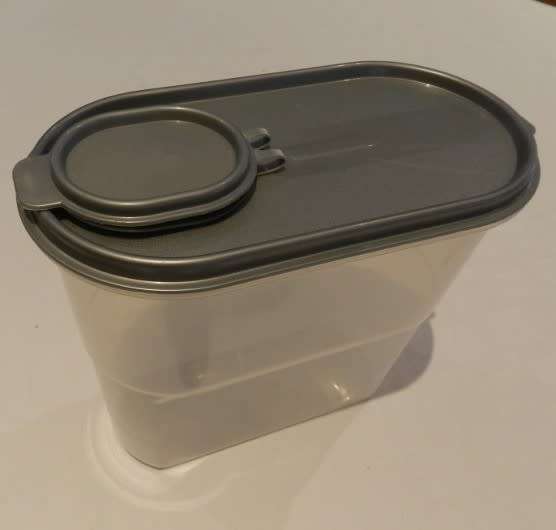 Addis Plastic dispenser/storage container with easy lift Grey lid.