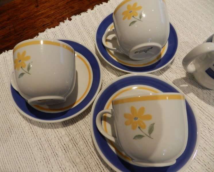Continental Crockery Hotel Ware.  Tea set: consists of three cups and three saucers and milk jug.