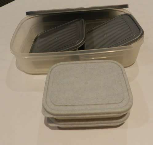 Plastic Rectangular storage container set. 10pce with grey lids. Make: Miss Molly Housewares.