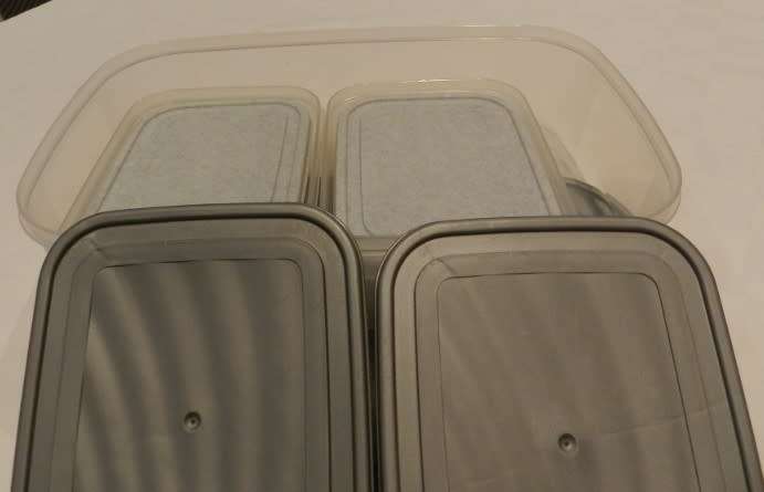 Plastic Rectangular storage container set. 10pce with grey lids. Make: Miss Molly Housewares.