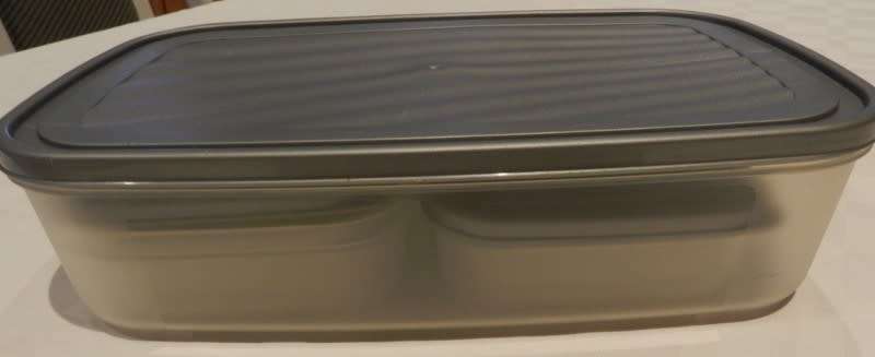 Plastic Rectangular storage container set. 10pce with grey lids. Make: Miss Molly Housewares.