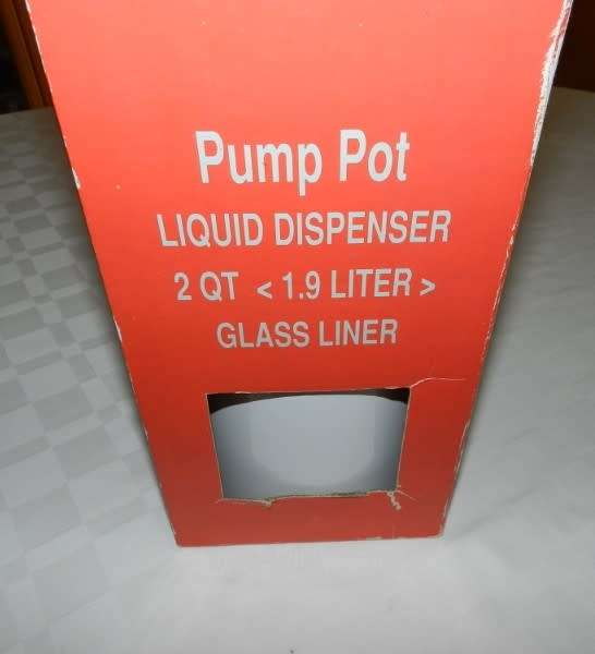 Pump Pot with vacuum insulated glass interior. Hot Coffee/cold water dispenser.