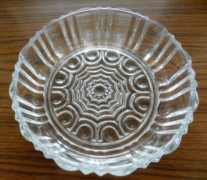 Vintage Anchor Hocking Glass Old Cafe clear round dish with depressed design  Circa 1950`s.