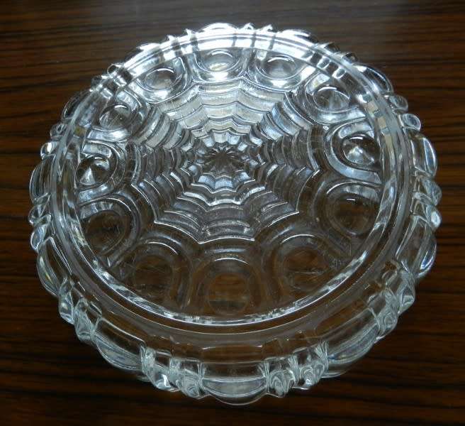 Vintage Anchor Hocking Glass Old Cafe clear round dish with depressed design  Circa 1950`s.