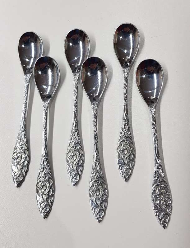 Vintage Set of 6x Dutch Tea Spoons  Chrome plated, marked vlekvrij.