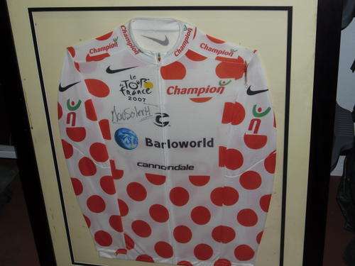 Team Barloworld Tour De France 2007 Mauricio Soler Signed King of the Mountain Jersey in frame