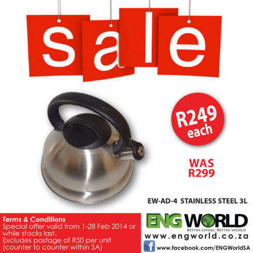 STAINLESS STEEL SILVER WHISTLING WATER KETTLE (3L)