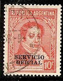 1938 10c Rivadavia Optd Servicio Oficial