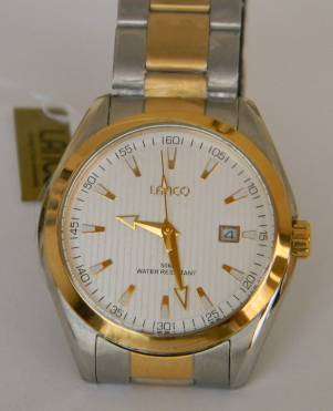BRAND NEW LANCO GENTS TWO TONE ROUND CHAMPAIGNE DIAL BRACELET WATCH WITH DATE