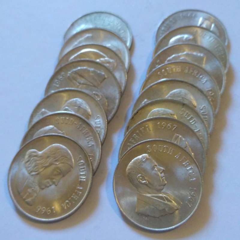 15 X Republic of South Africa SILVER R1 - HIGH GRADE  - 1966/67/69