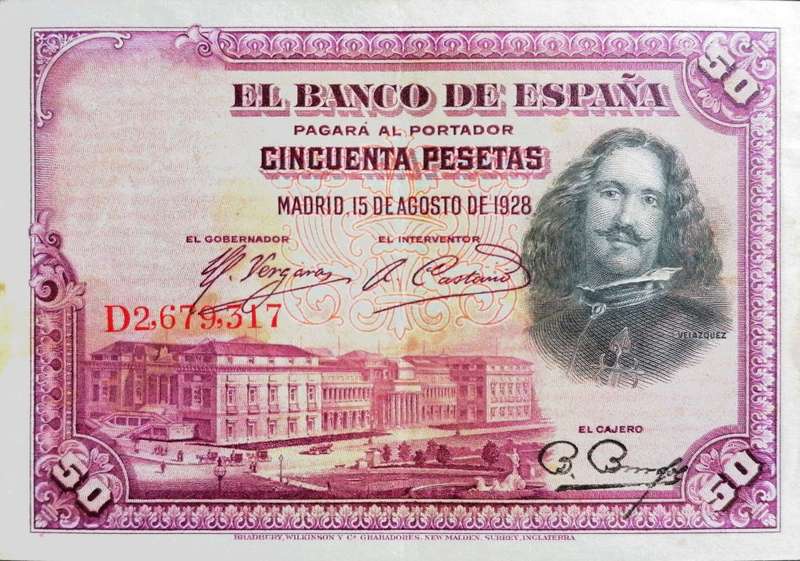 1928 Spain Espana 50 Pesetas VF+ to XF