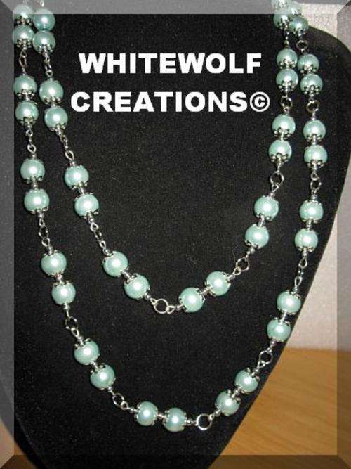STUNNING BULKY TURQUOISE GLASS PEARLS, 64 CM DOUBLE LAYER NECKLACE IN SILVER LAY-OUT