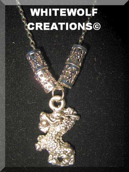 3 CM SILVER DRAGON NECKLACE ON 52 CM CHAIN