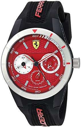 Ferrari Redrev T Red Dial Black Rubber Watch