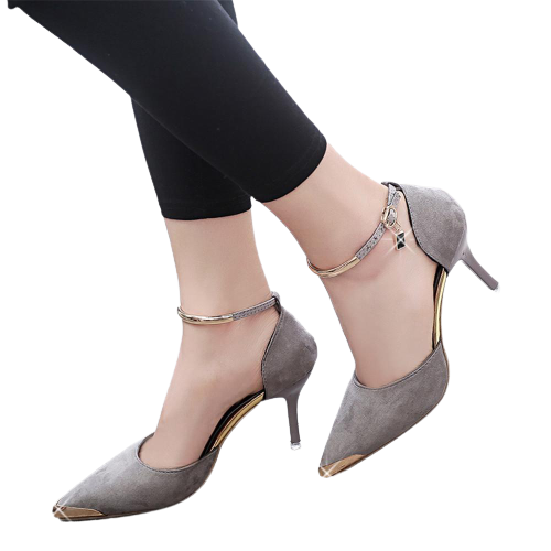 Ladies Suede Pumps Metal Toe - Grey - UK5 / EU38