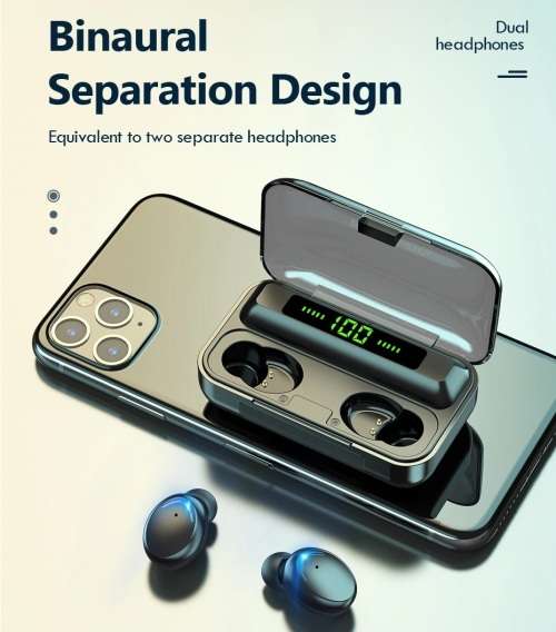 Quality Waterproof Wireless Earphones F95-Sports Earpod, case is also Powerbank to charge phone.