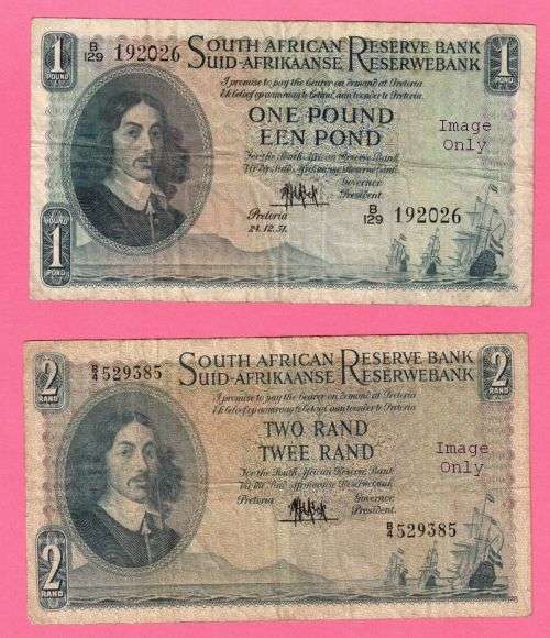 Set of 2 Notes...One Pound and Two Rand notes