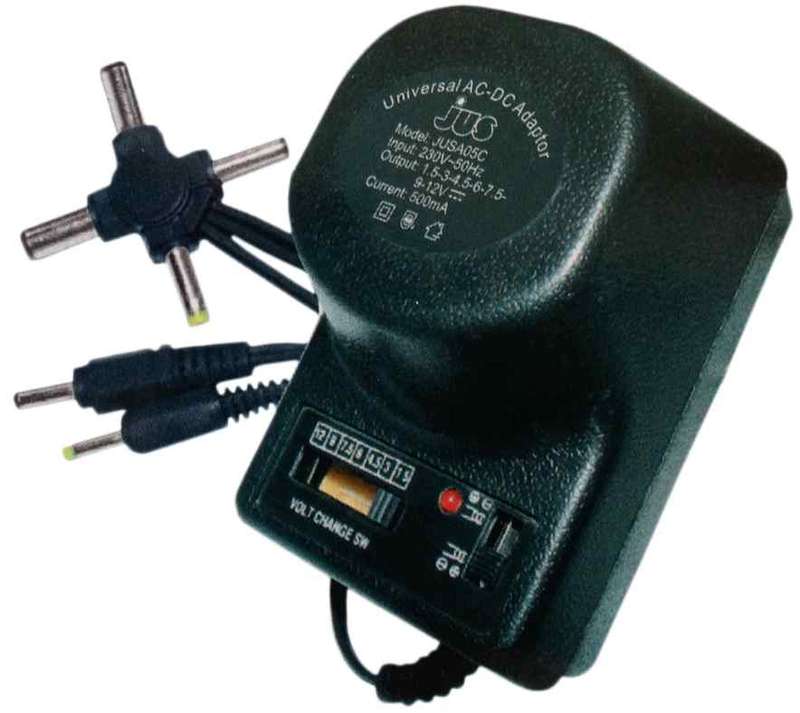 500mA universal AC/DC adaptor (Selct Voltage:1.5 3 4.5 6 7.5 9 12 Volt DC Power)