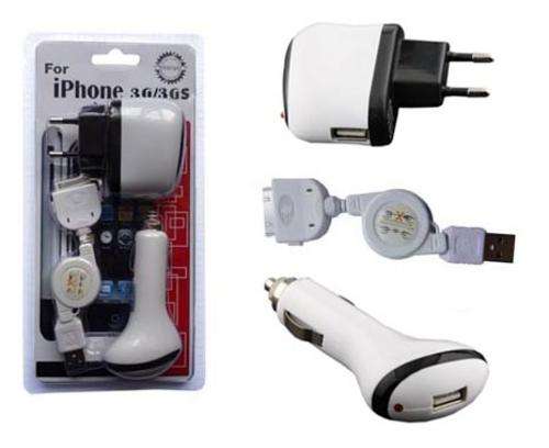 3 in 1 iPhone Charger-220V AC Charge, Car Charge, and Transfer Cable