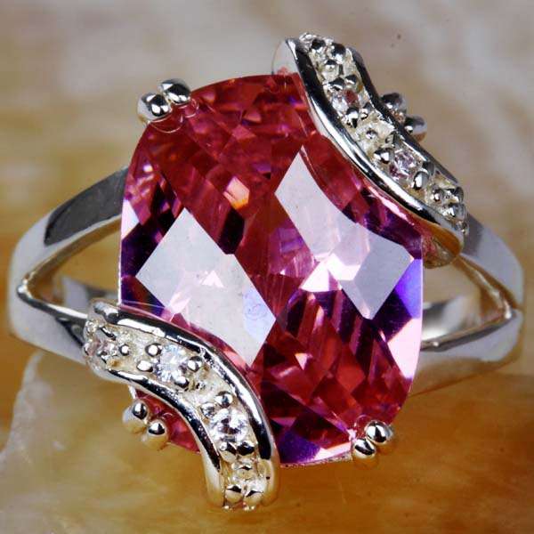 PINK TOPAZ CZ & WHITE TOPAZ CZ RING CRAFTED IN HALLMARKED 925