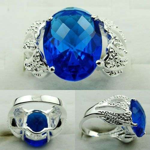 OVAL LAB CREATED BLUE TOPAZ RING CRAFTED IN 925 STERLING SILVER - USA IMPORT