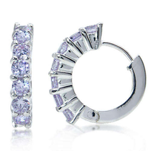 7 STONE LAVENDER CZ JOURNEY HUGGIE EARRINGS CRAFTED IN 925 STERLING SILVER