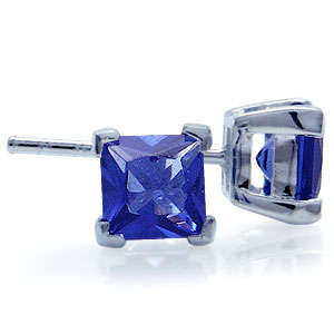 TANZANITE BLUE CZ SQUARE EARRINGS CRAFTED IN .925 STERLING SILVER