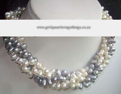 "END OF SEASON SALE!!" GENUINE GREY & WHITE FRESHWATER PEARLS MULTI-STRAND NECKLACE