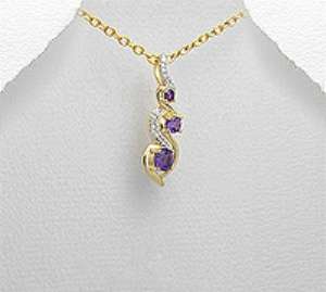 "100% SATISFACTION GUARANTEED!" 14K GOLD GENUINE WHITE DIAMONDS & AMETHYST PENDANT
