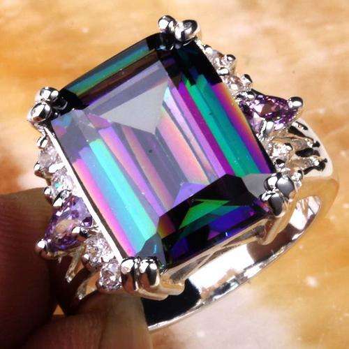 RAINBOW MYSTIC TOPAZ CZ & AMYTHEST CZ RING CRAFTED IN SILVER