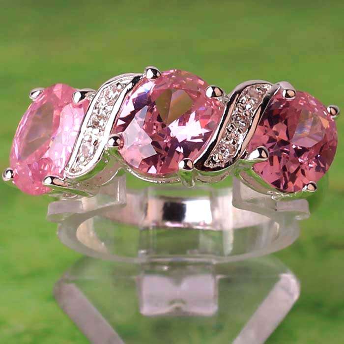 PRETTY PINK & WHITE QUARTZ RING IN SILVER