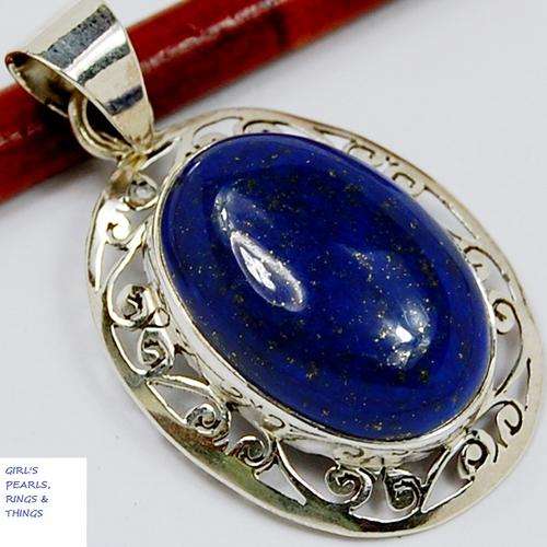 GENUINE DEEP BLUE LAPIS LAZULI PENDANT CRAFTED IN HALLMARKED 925 STERLING SILVER