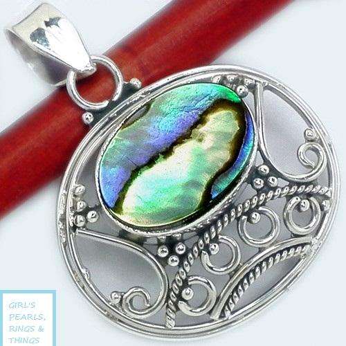 *CLEARANCE SALE* GENUINE ABALONE SHELL PENDANT CRAFTED IN HALLMARKED 925 STERLING SILVER
