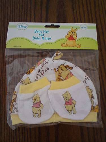 KEEP BABA WARM THIS WINTER ORIGINAL DISNEY PRODUCT "FUN WITH TIGGER & POOH" - NEWBORN HAT & MITTENS
