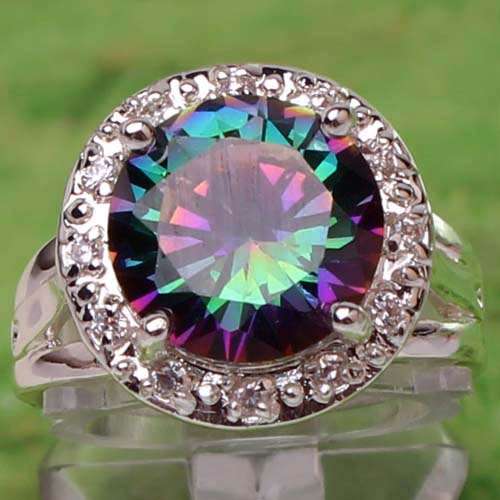 "JUST ARRIVED!!" RAINBOW MYSTIC TOPAZ & WHITE TOPAZ CZ RING IN SILVER