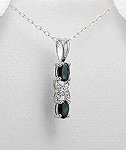 GENUINE DIAMOND & BLACK SAPPHIRE PENDANT IN 925 STERLING SILVER
