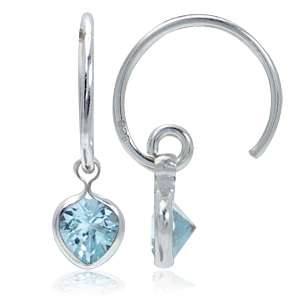MARKED DOWN! GENUINE NATURAL 1 ct BLUE TOPAZ C HOOP BABY EARRINGS  IN HALLMARKED 925 STERLING SILVER