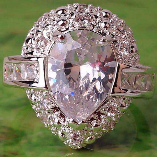 WATER DROPLET WHITE TOPAZ CZ RING IN SILVER