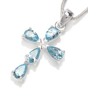 "BEAUTIFUL" 1.5ct GENUINE BLUE TOPAZ CROSS PENDANT CRAFTED IN HALLMARKED 925 STERLING SILVER