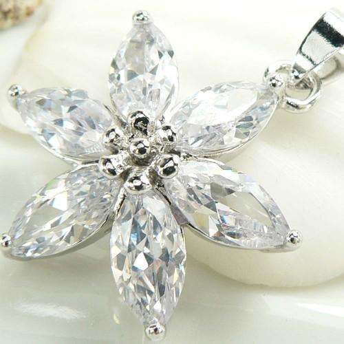 "XMAS POINSETTIA" GENUINE WHITE QUARTZ PENDANT CRAFTED IN HALLMARKED 925 STERLING SILVER