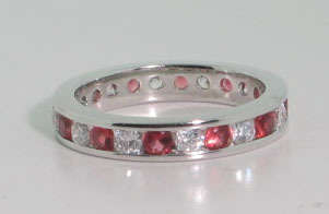"WAY BELOW COST" RUBY & WHITE CZ CHANNEL ETERNITY RING CRAFTED IN SOLID .925 STERLING SILVER