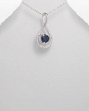 "GORGEOUS XMAS PREZZIE!" GENUINE DIAMOND& BLUE SAPPHIRE PENDANT CRAFTED IN SOLID 925 STERLING SILVER
