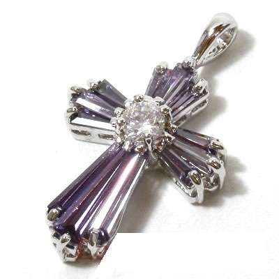 "EASTER SPECIAL" LAVENDER & WHITE QUARTZ CROSS PENDANT CRAFTED IN .925 STERLING SILVER - USA IMPORT