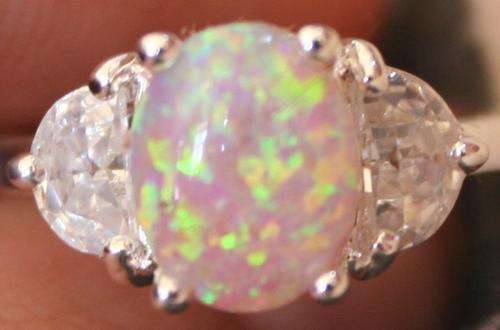 *PRETTY* CREATED OPAL & WHITE TOPAZ CZ RING