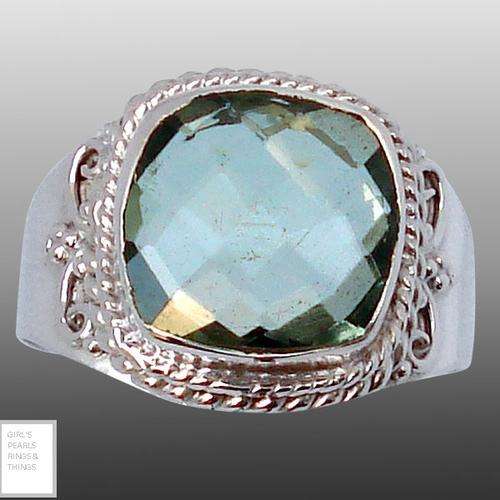 4.66CTS GENUINE CUSHION CUT GREEN AMETHYST RING CRAFTED IN FINE 925 STERLING SILVER
