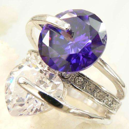 "UNIQUE" AMETHYST & WHITE QUARTZ SPINNING RING IN 925 STERLING SILVER