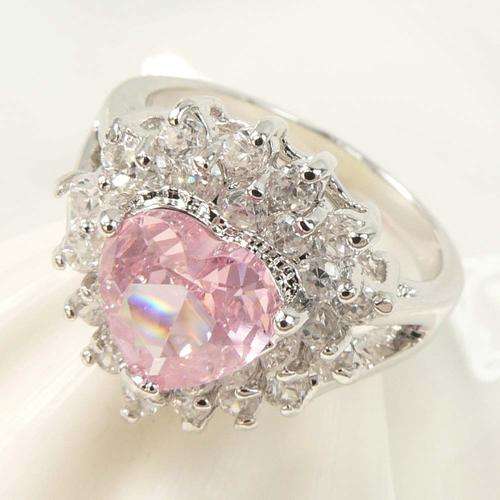 PEAR CUT ROSE PINK QUARTZ SURROUNDED BY WHITE QUARTZ RING IN 925 STERLING SILVER