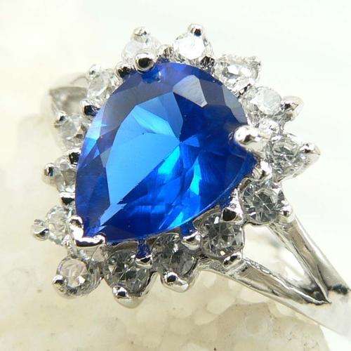 GENUINE BLUE & WHITE QUARTZ RING CRAFTED IN SOLID .925 STERLING SILVER - USA IMPORT